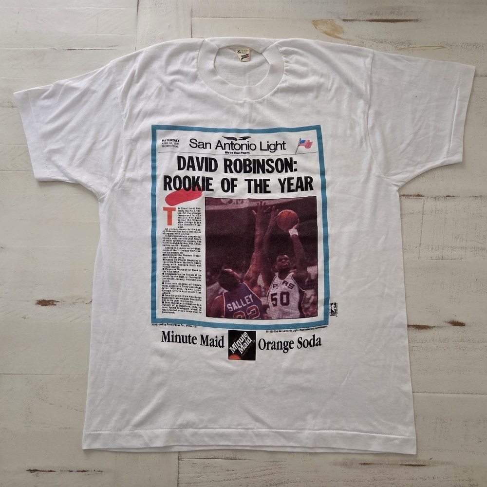 Vintage San Antonio Spurs David Robinson Rookie Of The Year T-shirt 1990